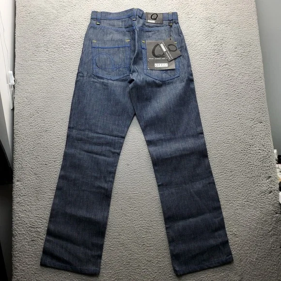Qruel Hip Hop Baggy Jeans Men 32/32 Blue Denim Studded Belt Loop Double Stitched